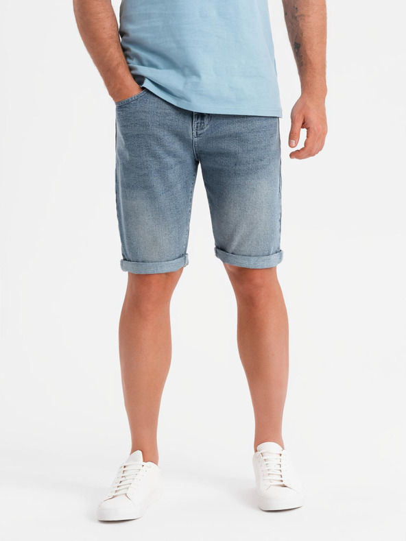 Ombre Clothing Herren-Jeans-Shorts mit umgeschlagenen Beinabschluss - hellblau