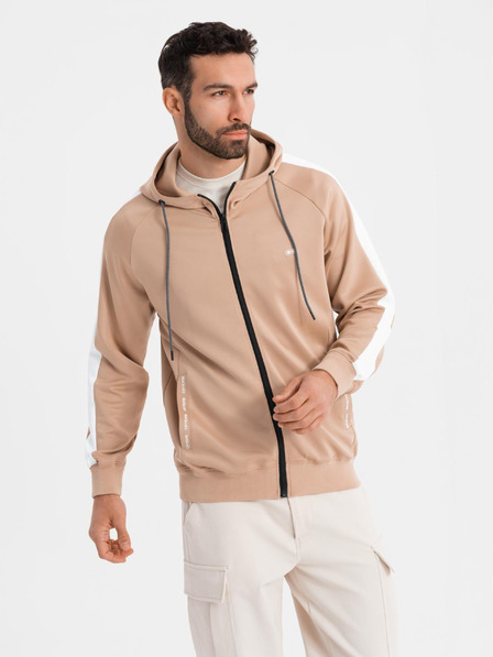 Ombre Clothing Herren-Zip-Hoodie mit Einfassung - beige