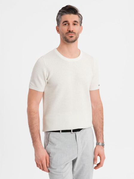 Ombre Clothing Herren-Strick-T-Shirt mit feiner Textur - weiß