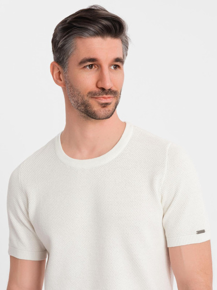 Ombre Clothing Herren-Strick-T-Shirt mit feiner Textur - weiß