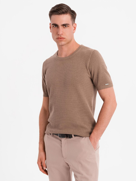 Ombre Clothing Herren-Strickhemd mit feiner Textur - hellbraun