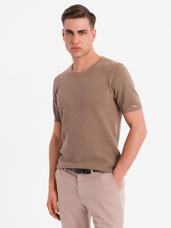 Ombre Clothing Herren-Strickhemd mit feiner Textur - hellbraun