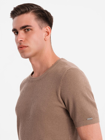 Ombre Clothing Herren-Strickhemd mit feiner Textur - hellbraun