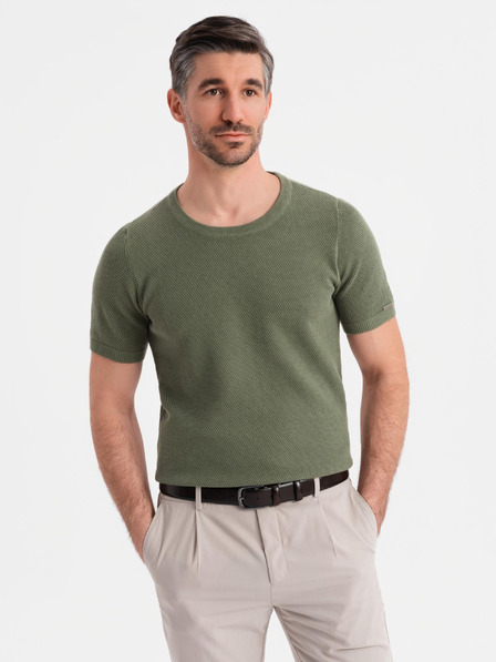 Ombre Clothing Herren-Strickhemd mit feiner Textur - olivgrün