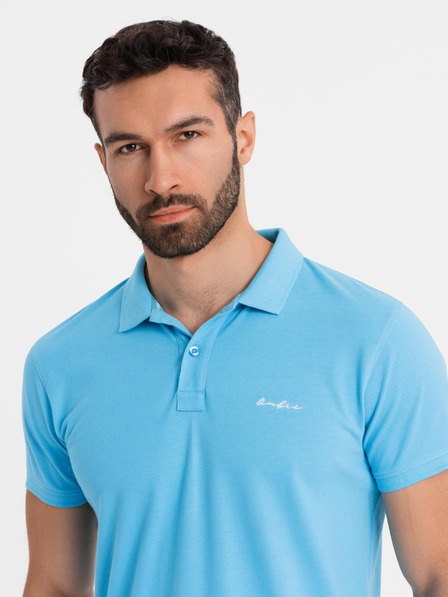 Ombre Clothing Baumwoll-Poloshirt aus Piqué-Strick - hellblau