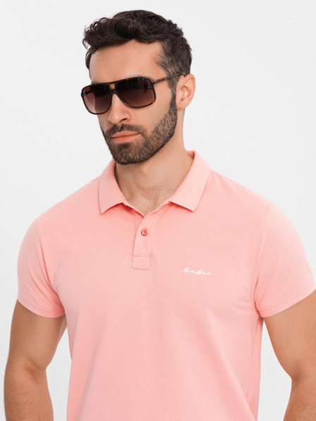Ombre Clothing Baumwoll-Poloshirt aus Piqué-Strick - rosa