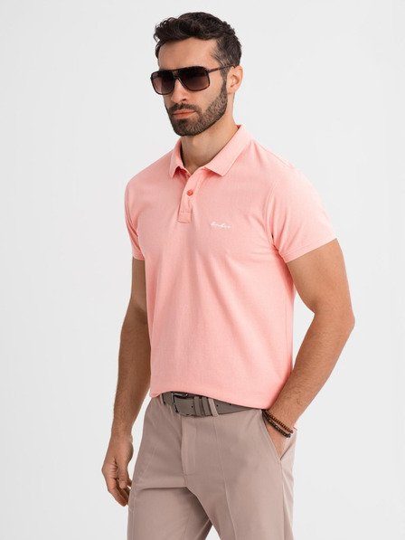 Ombre Clothing Baumwoll-Poloshirt aus Piqué-Strick - rosa