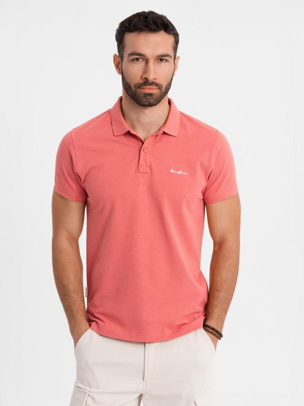 Ombre Clothing Baumwoll-Poloshirt aus Piqué-Strick - koralle