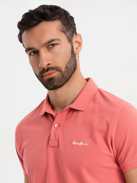 Ombre Clothing Baumwoll-Poloshirt aus Piqué-Strick - koralle