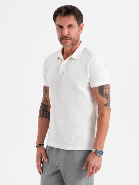 Ombre Clothing Baumwoll-Poloshirt aus Piqué-Strick - creme
