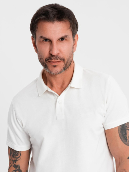 Ombre Clothing Baumwoll-Poloshirt aus Piqué-Strick - creme
