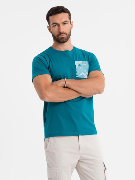 Ombre Clothing Herren-Baumwoll-T-Shirt mit Brusttaschendruck - türkis