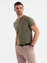 Ombre Clothing Herren-T-Shirt mit Knopfleiste und Wildlederbesatz - dunkel olivgrün