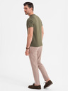 Ombre Clothing Herren-T-Shirt mit Knopfleiste und Wildlederbesatz - dunkel olivgrün
