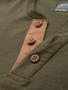 Ombre Clothing Herren-T-Shirt mit Knopfleiste und Wildlederbesatz - dunkel olivgrün
