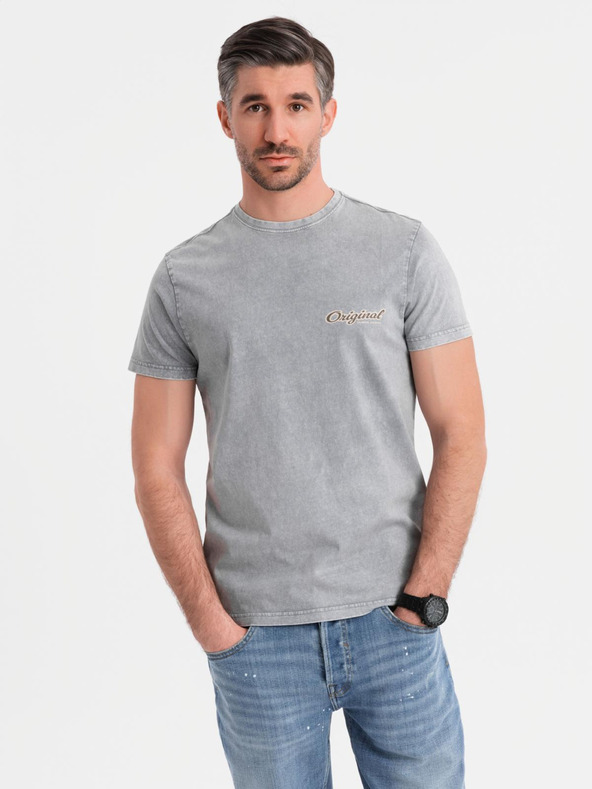 Ombre Clothing Baumwoll-T-Shirt mit Druck auf Brust und Rücken - grau