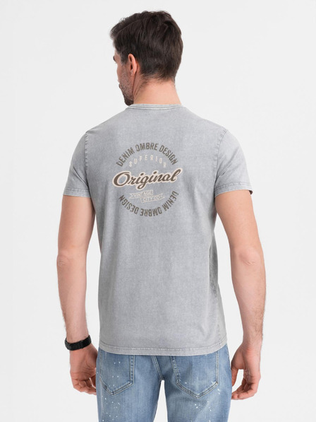 Ombre Clothing Baumwoll-T-Shirt mit Druck auf Brust und Rücken - grau