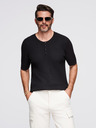 Ombre Clothing Herren-Strick-T-Shirt mit Knöpfen am Ausschnitt - schwarz