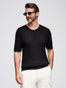 Ombre Clothing Herren-Strick-T-Shirt mit Knöpfen am Ausschnitt - schwarz