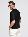 Ombre Clothing Herren-Strick-T-Shirt mit Knöpfen am Ausschnitt - schwarz