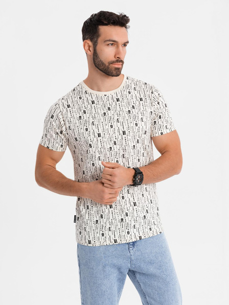 Ombre Clothing Baumwoll-T-Shirt mit Aufdruck und Rundhalsausschnitt - creme