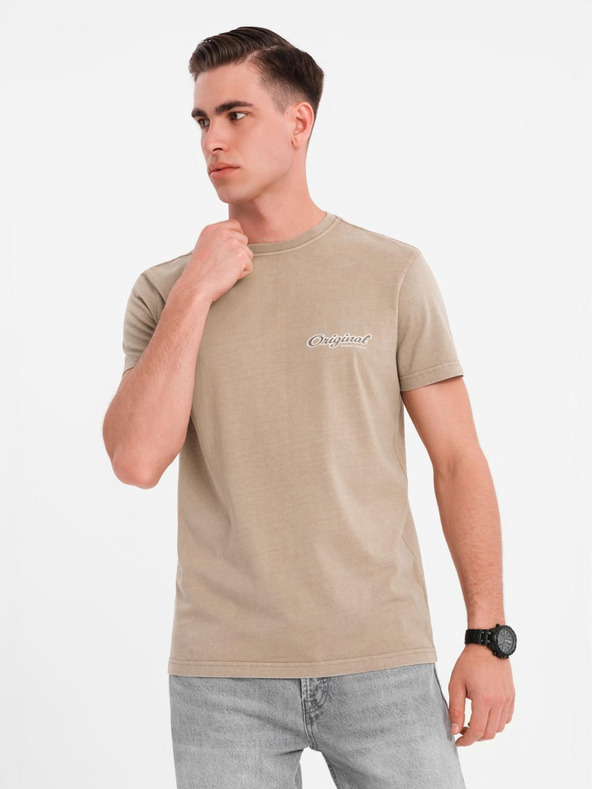 Ombre Clothing Baumwoll-T-Shirt mit Brust- und Rückendruck - dunkel beige