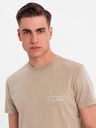 Ombre Clothing Baumwoll-T-Shirt mit Brust- und Rückendruck - dunkel beige