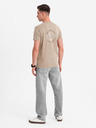 Ombre Clothing Baumwoll-T-Shirt mit Brust- und Rückendruck - dunkel beige