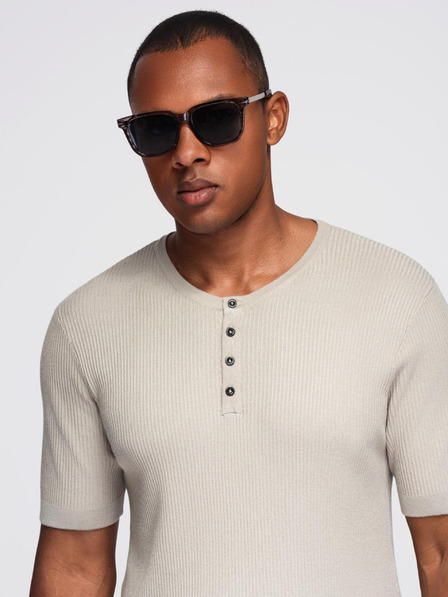 Ombre Clothing Herren-Strick-T-Shirt mit Knöpfen am Ausschnitt - hellgrau