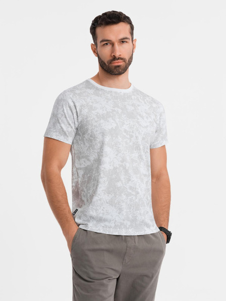 Ombre Clothing Herren-gemustertes Baumwoll-T-Shirt kurzärmelig - weiß