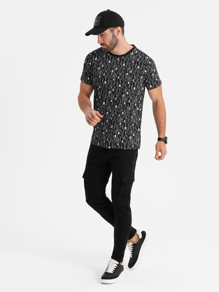 Ombre Clothing Baumwoll-T-Shirt mit Aufdruck und Rundhalsausschnitt - schwarz
