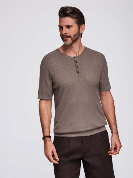 Ombre Clothing Herren-Strick-T-Shirt mit Knöpfen am Ausschnitt - grau