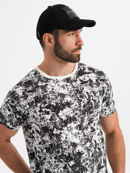 Ombre Clothing Herren-gemustertes Baumwoll-T-Shirt kurzärmelig - weiß und schwarz
