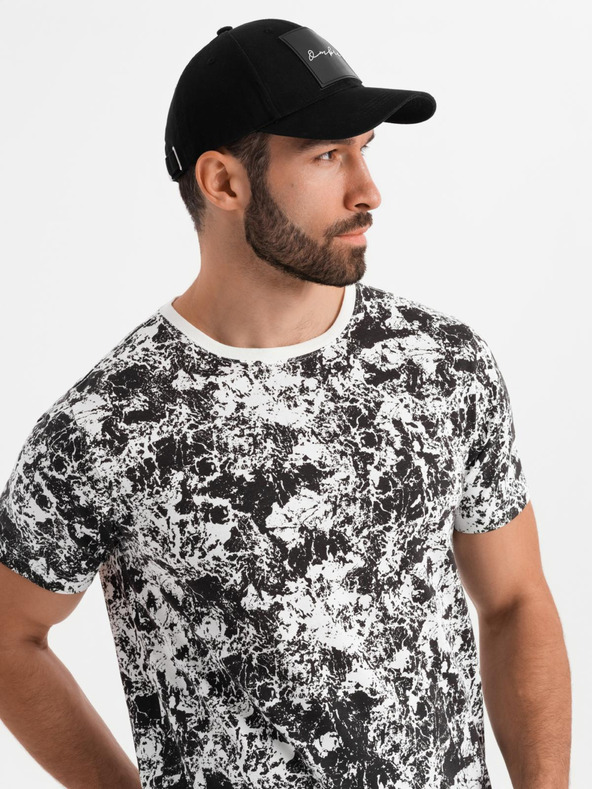 Ombre Clothing Herren-gemustertes Baumwoll-T-Shirt kurzärmelig - weiß und schwarz