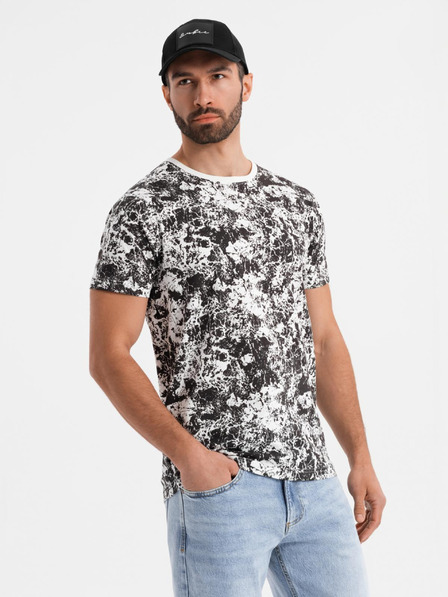 Ombre Clothing Herren-gemustertes Baumwoll-T-Shirt kurzärmelig - weiß und schwarz