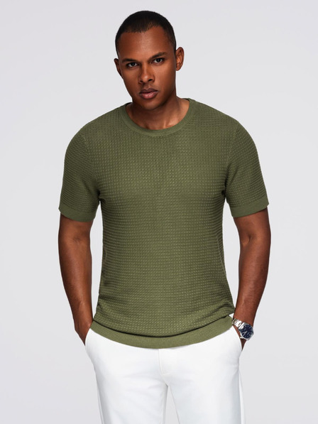 Ombre Clothing Herren-Strick-T-Shirt mit Struktur - olivgrün