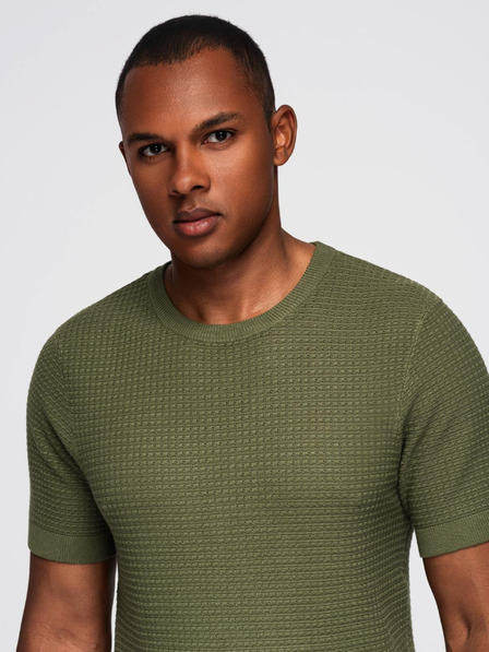 Ombre Clothing Herren-Strick-T-Shirt mit Struktur - olivgrün