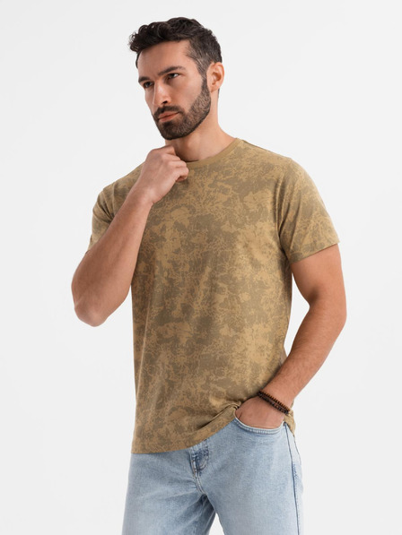 Ombre Clothing Herren-gemustertes Baumwoll-T-Shirt kurzärmelig - olivgrün
