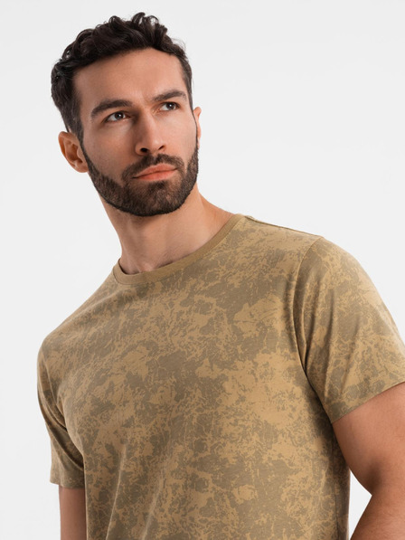 Ombre Clothing Herren-gemustertes Baumwoll-T-Shirt kurzärmelig - olivgrün