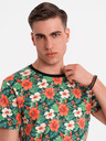 Ombre Clothing Herren-Baumwoll-T-Shirt mit Blumendruck - schwarz