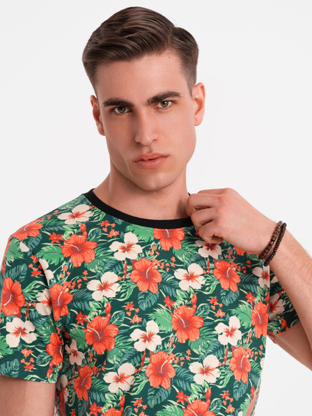 Ombre Clothing Herren-Baumwoll-T-Shirt mit Blumendruck - schwarz