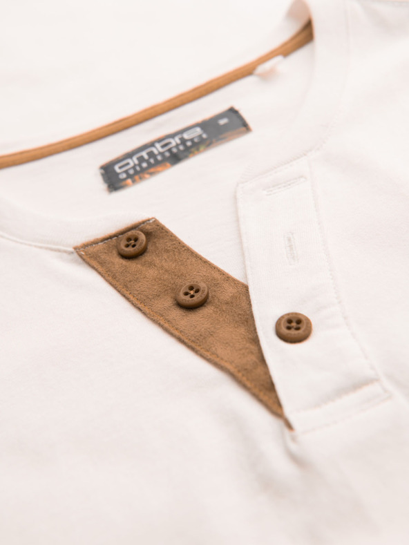 Ombre Clothing Herren-T-Shirt mit Knopfausschnitt und Wildlederkante - weiß