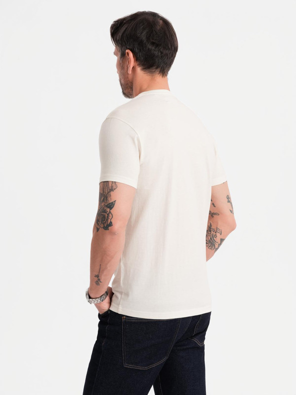 Ombre Clothing Herren-T-Shirt mit Knopfausschnitt und Wildlederkante - weiß