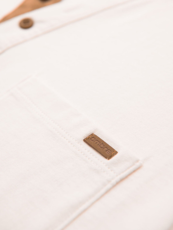 Ombre Clothing Herren-T-Shirt mit Knopfausschnitt und Wildlederkante - weiß