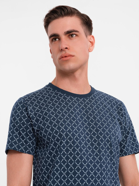 Ombre Clothing Herren-Strick-T-Shirt mit Allover-Druck - dunkelblau