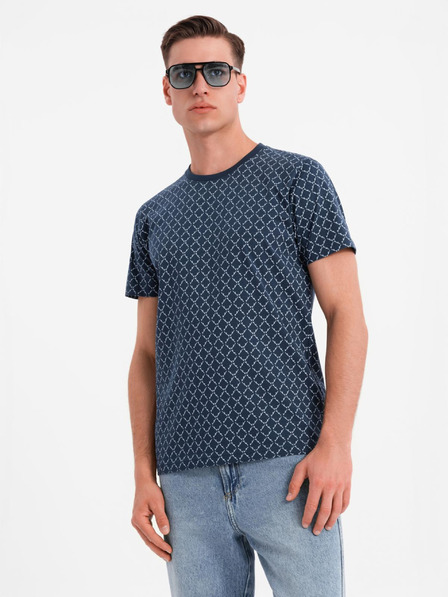 Ombre Clothing Herren-Strick-T-Shirt mit Allover-Druck - dunkelblau