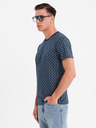 Ombre Clothing Herren-Strick-T-Shirt mit Allover-Druck - dunkelblau