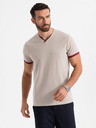 Ombre Clothing Herren-T-Shirt mit Kontrasteinsätzen und V-Ausschnitt - beige
