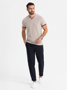 Ombre Clothing Herren-T-Shirt mit Kontrasteinsätzen und V-Ausschnitt - beige