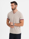 Ombre Clothing Herren-T-Shirt mit Kontrasteinsätzen und V-Ausschnitt - beige